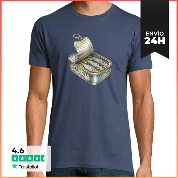 Camiseta Hombre Clásica Lata De Sardinas Abierta Con Aceite