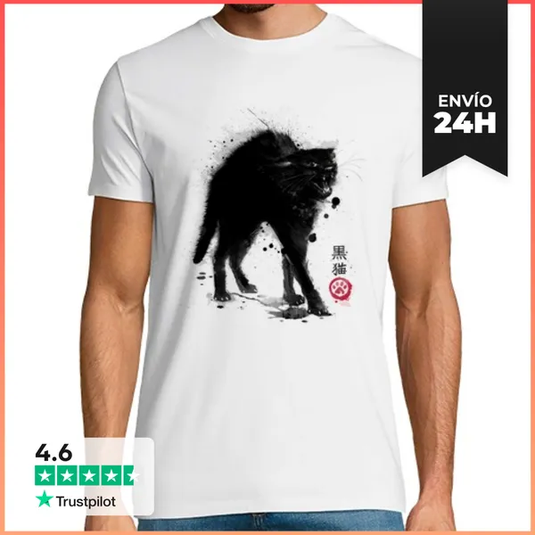 Camiseta Hombre Clásica Gato Negro LaTostadora