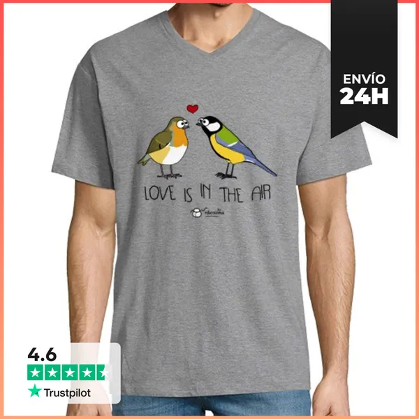 Camiseta Hombre, Cuello Pico Love Is In The Air ❤ (fondos Claros)