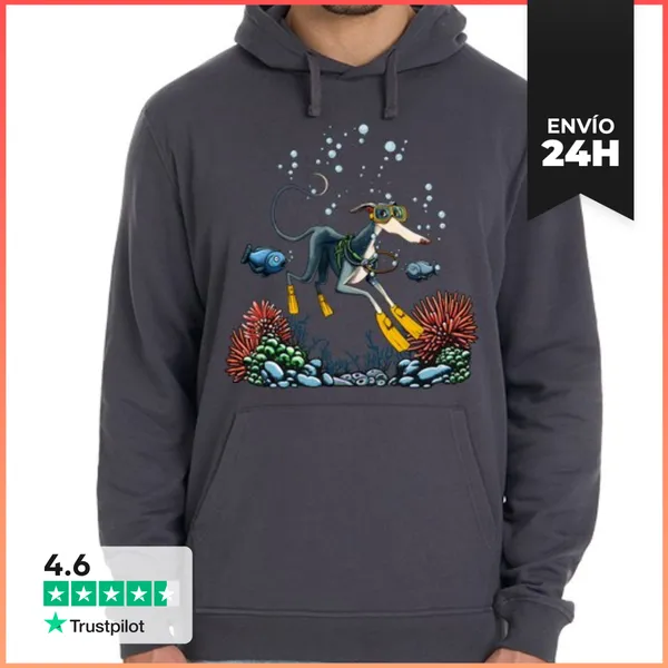 Sudadera Unisex Con Capucha Galgo Negro Buceo LaTostadora