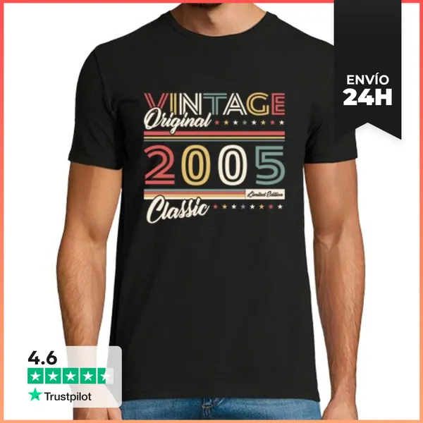 Camiseta Hombre Clásica 20 Años 2005 Vintage Retro Regalo