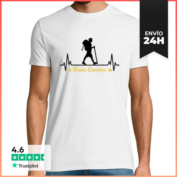 Camiseta Hombre Clásica Buen Camino Latido Del Corazón Peregrino