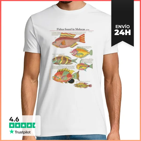 Camiseta Hombre Clásica Ilustración Científica Antigua De Peces