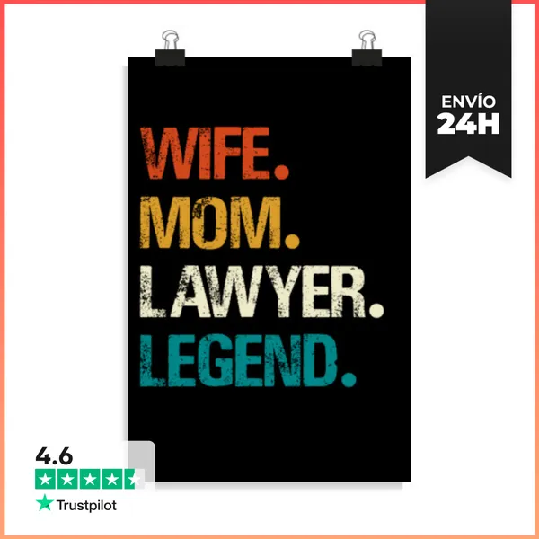 Póster Vertical Esposa Mamá Abogada Leyenda Cita Retro