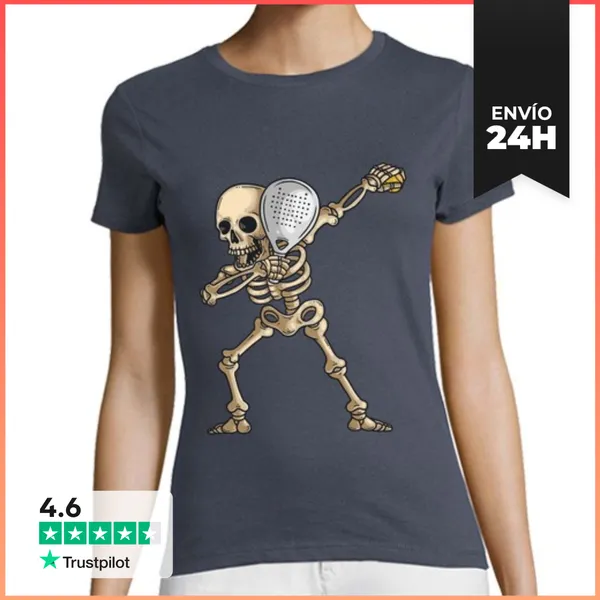 Camiseta Mujer Clásica Jugador De Pádel Frotando Esqueleto Crá
