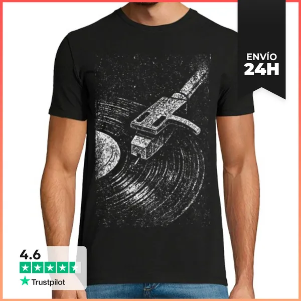 Camiseta Hombre Clásica Toca Discos De Vinilo Música Vintage