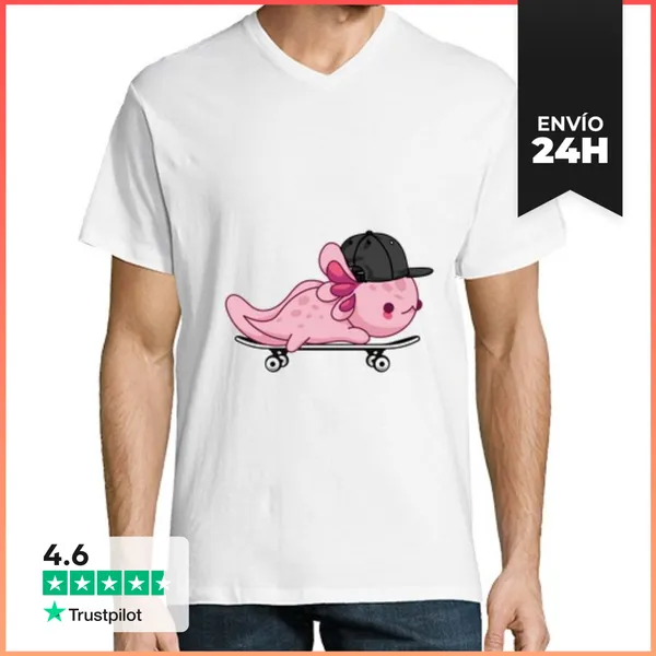 Camiseta Hombre, Cuello Pico Ajolote Skate LaTostadora