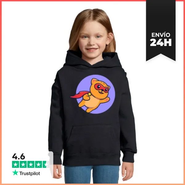 Sudadera Para Niños Con Capucha Gato Superhéroe LaTostadora