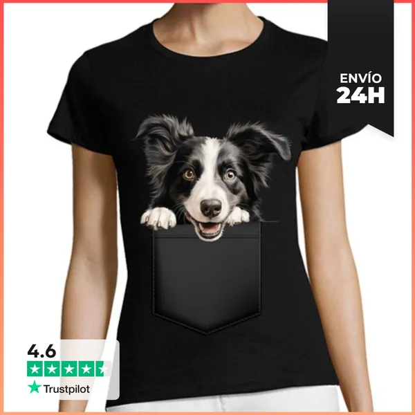 Camiseta Mujer Clásica Border Collie Tan Lindo En Un Bolsillo