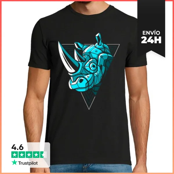 Camiseta Hombre Clásica Cyber Rinoceronte Punk LaTostadora