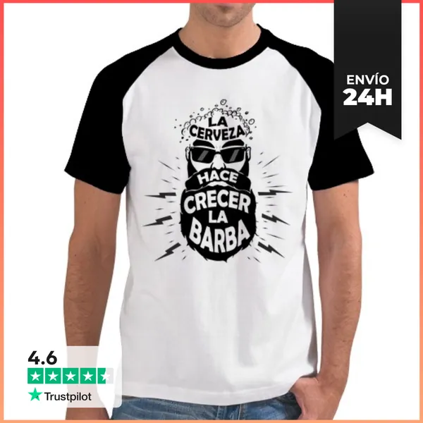 Camiseta Hombre, Estilo Béisbol Barba Cerveza LaTostadora