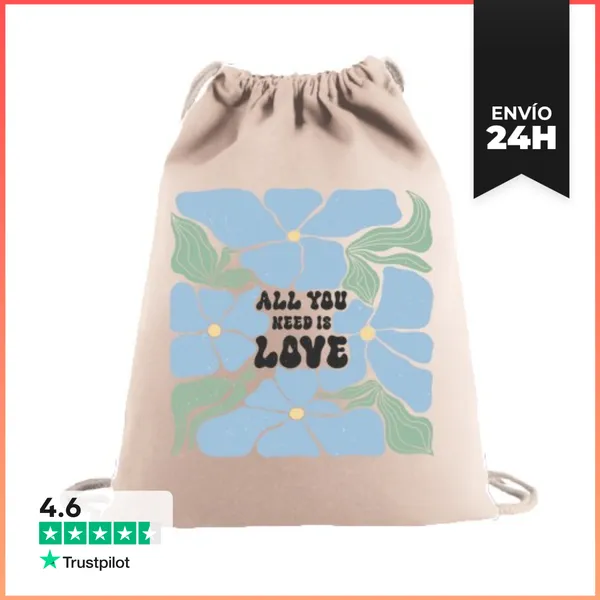 Mochila Saco Con Cuerdas ALL YOU NEED IS LOVE FLOWERS LaTostadora