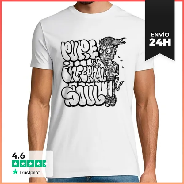 Camiseta Hombre Clásica Pure Infernal Soul Blanco Y Negro