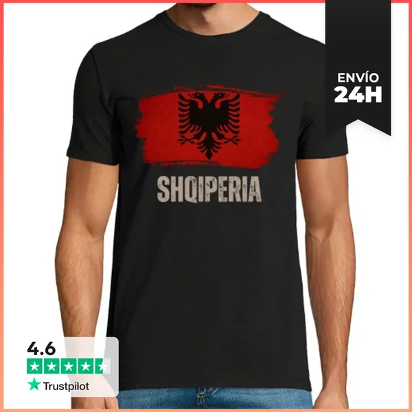 Camiseta Hombre Clásica Bandera De Albania Vintage Grunge