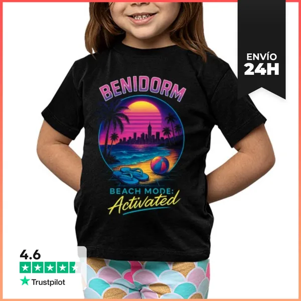 Camiseta Clásica Para Niños Benidorm Beach Mode Playa Retro
