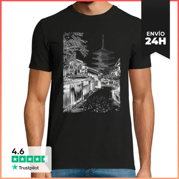 Camiseta Hombre Clásica Calle Japonesa Templo LaTostadora