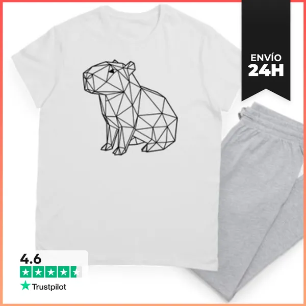 Pijama Capibara Sentada Líneas Negras Estilo Geométrico