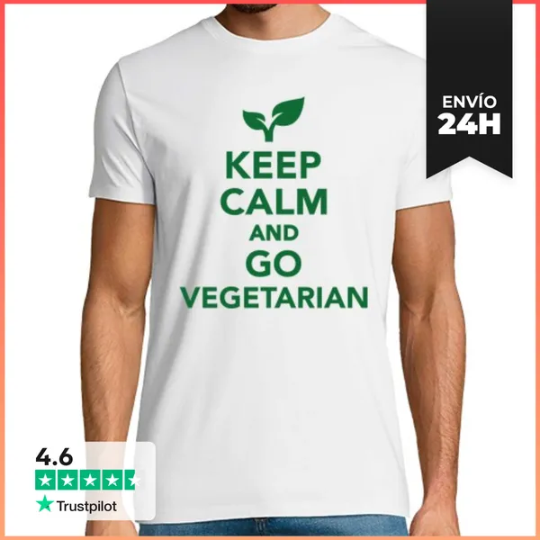 Camiseta Hombre Clásica Mantener La Calma E Ir Vegetariana