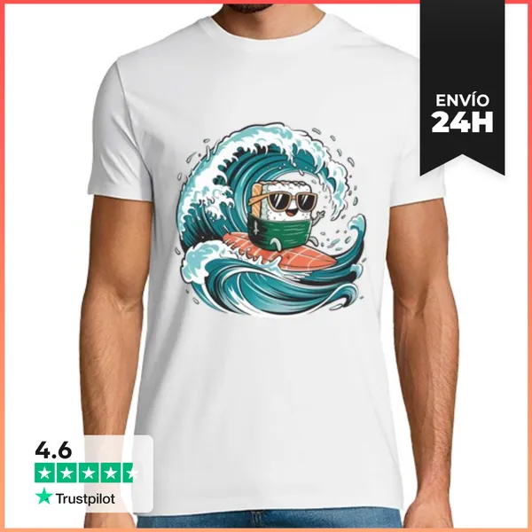 Camiseta Hombre Clásica Divertida Comida Japonesa De Sushi Surf