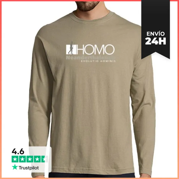 Camiseta Hombre Manga Larga Homo Neanderthalensis Prehistoria