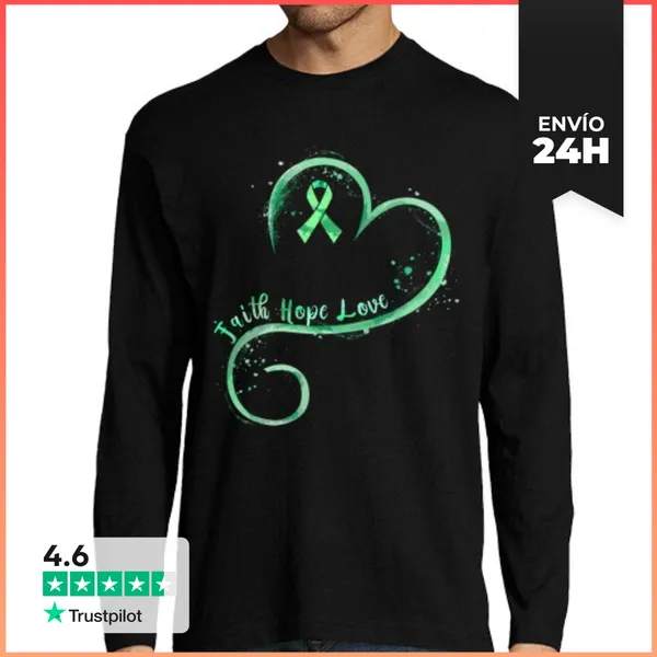 Camiseta Hombre Manga Larga Fe Esperanza Amor Cinta Verde Mental
