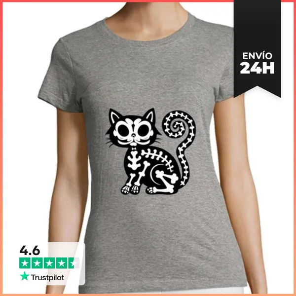Camiseta Mujer Clásica Gato Esqueleto LaTostadora