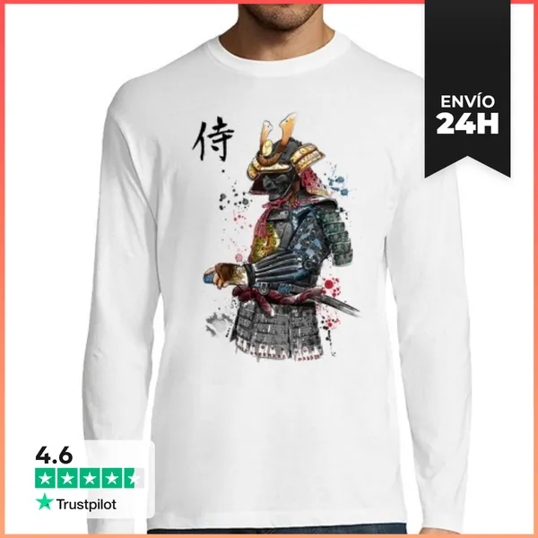 Camiseta Hombre Manga Larga Samurai Watercolor LaTostadora