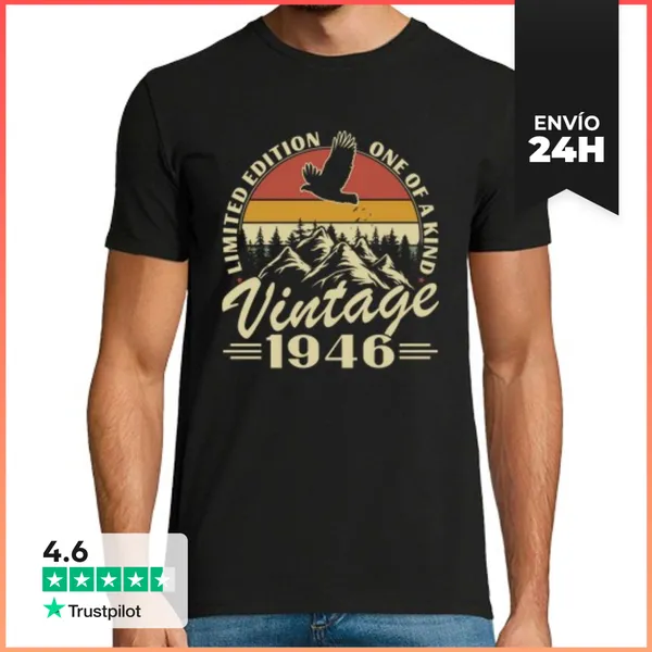 Camiseta Hombre Clásica 80 Años 1946 Vintage Regalo De Cumpleañ