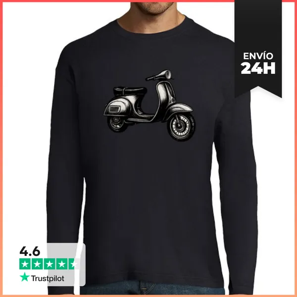 Camiseta Hombre Manga Larga Moto Clásica Vintage Estilo Grabado