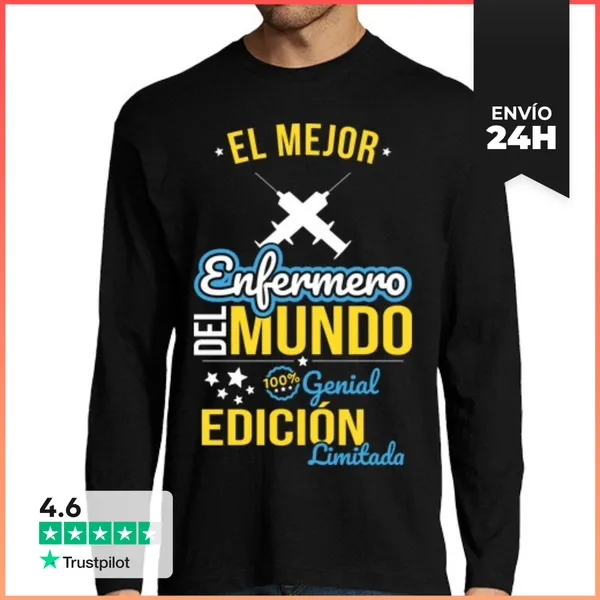 Camiseta Hombre Manga Larga El Mejor Enfermero Del Mundo Regalo