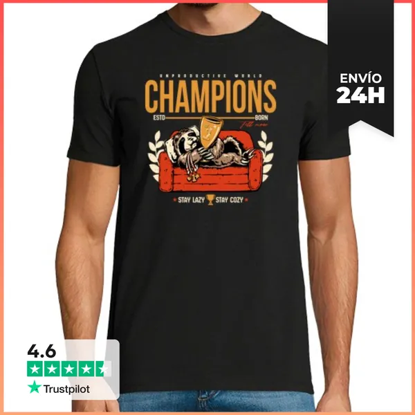 Camiseta Hombre Clásica Campeones Del Mundo Poco Productivos
