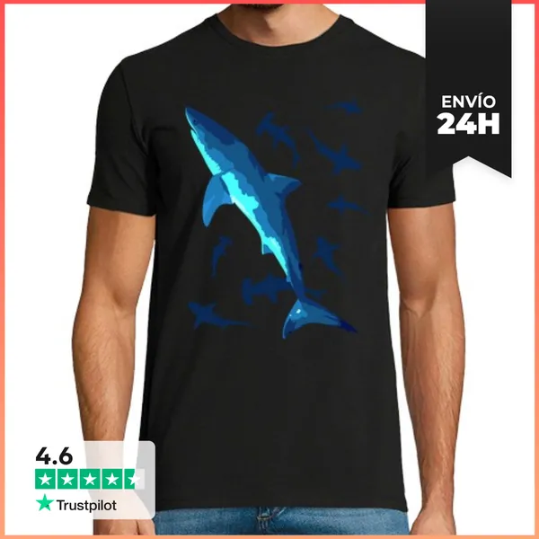 Camiseta Hombre Clásica Tiburon Blanco Y Martillo LaTostadora