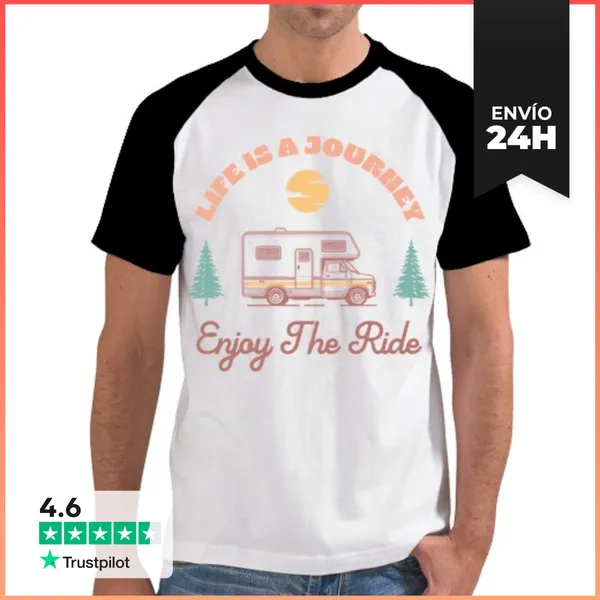 Camiseta Hombre, Estilo Béisbol LIFE IS A JOURNEY ENJOY THE RIDE