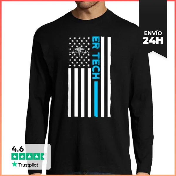 Camiseta Hombre Manga Larga Técnico De Emergencias Bandera De EE