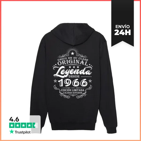 Sudadera Unisex Con Capucha Leyenda Desde 1966 Único En Su Clase