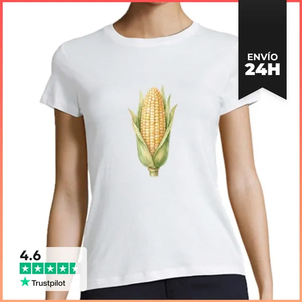 Camiseta Mujer Clásica Espiga De Maíz Verde Y Amarillo