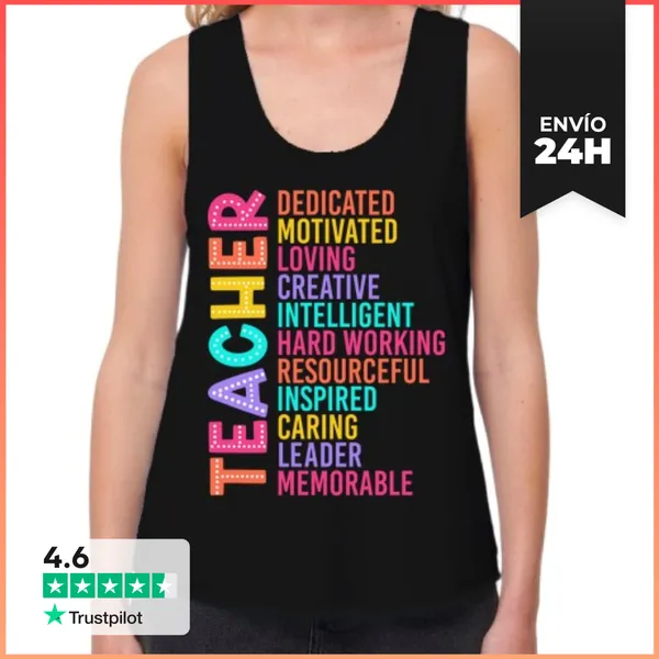 Camiseta Mujer Sin Mangas, Loose Fit TEACHER DEDICATED MOTIVATED