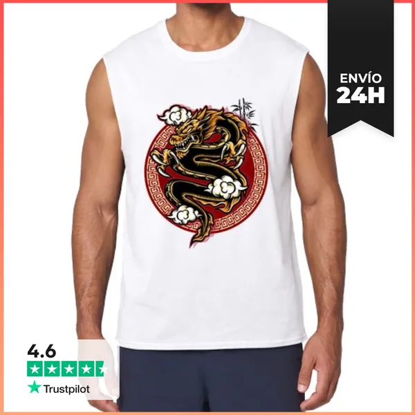 Camiseta Sin Mangas Fiero Dragón Asiático En Diseño De Círculo