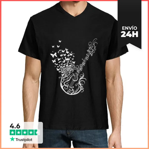 Camiseta Hombre, Cuello Pico Regalo De Guitarra Con Sonido De
