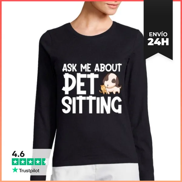 Camiseta Mujer Manga Larga Perro Gato Cuidador De Mascotas