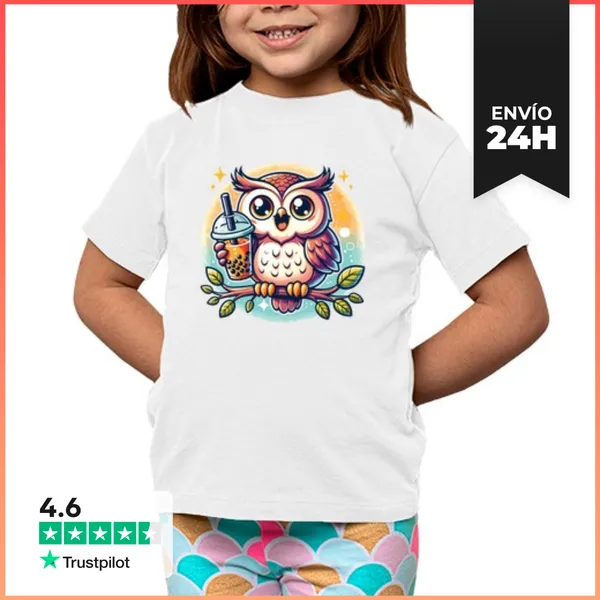 Camiseta Clásica Para Niños Búhos Kawaii Té De Burbujas Búho Boba