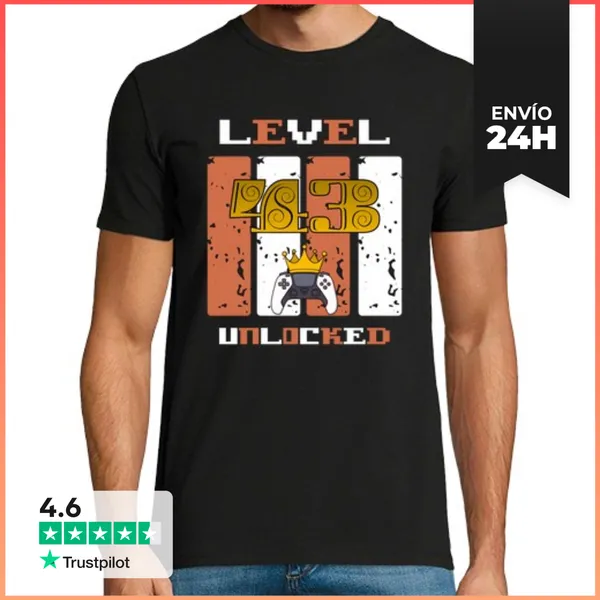 Camiseta Hombre Clásica Camiseta Gamer Level 43 Unlocked - Regalo