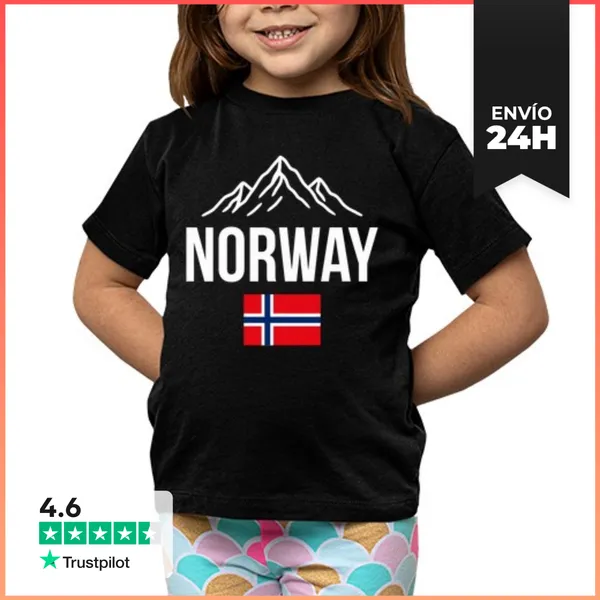 Camiseta Clásica Para Niños Norway Montanas Y Bandera Noruega