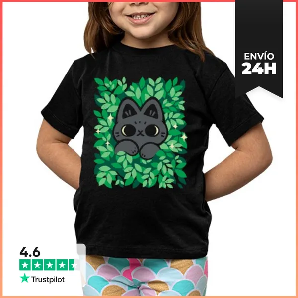 Camiseta Clásica Para Niños Lindo Gato Negro Asomándose Entre