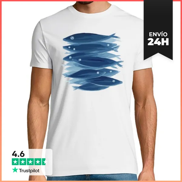 Camiseta Hombre Clásica Pinceladas De Banco De Peces LaTostadora