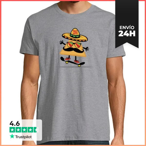 Camiseta Hombre Clásica Funny Taco Skateboard Mexican Food