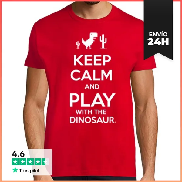 Camiseta Hombre Clásica Keep Calm And Play With The Dinosaur