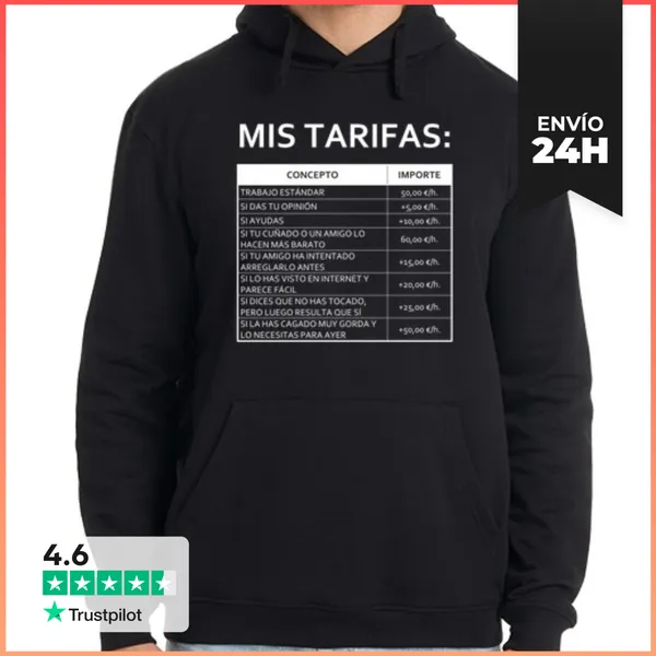 Sudadera Unisex Con Capucha Mis Tarifas (fondo Oscuro)