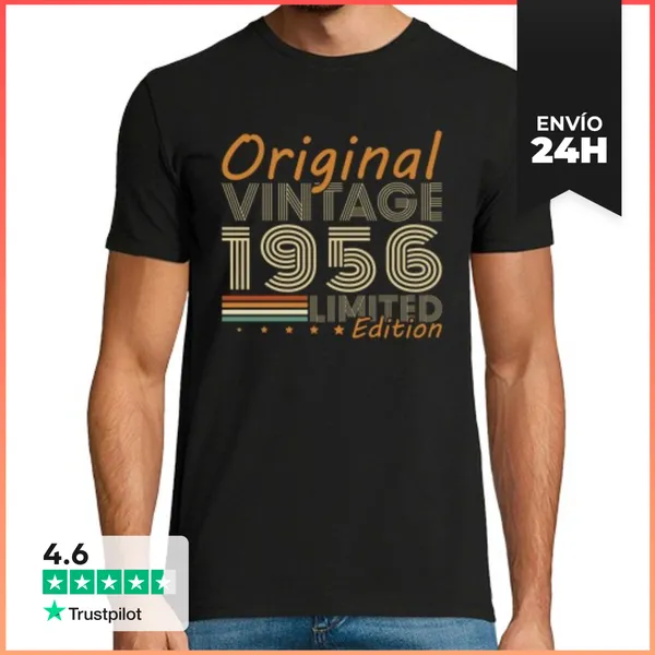 Camiseta Hombre Clásica 70 Años 1956 Vintage Cumpleaños Retro