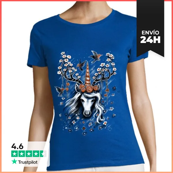 Camiseta Mujer Clásica Flores De Unicornio De Ciervo LaTostadora